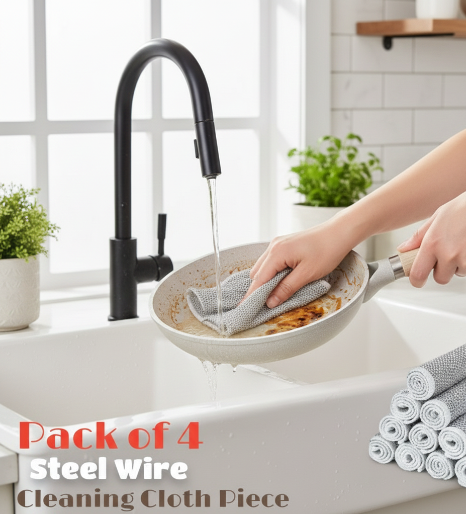 Pack of 4 Kitchen Steel Mesh Wire DishWasher Cleaning Cloth – Durable Dishwashing Scrubber Pads for Utensils, Pots, Pans & Daily Kitchen Cleaning View Gallery - Pakistan