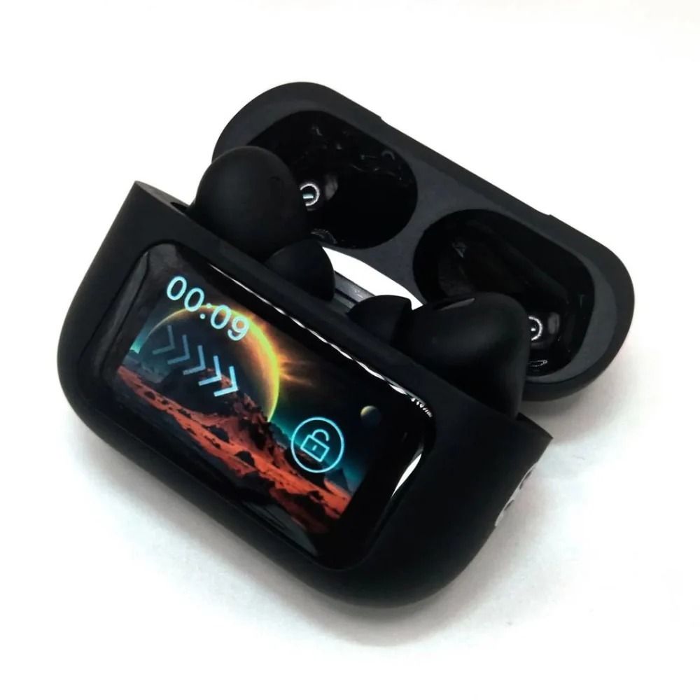 A9 Pro Earbuds With Anc Technology Sleek Matte Black Design Led Indicator Built In Screen And Clear Sound Quality - Black View Gallery - Pakistan