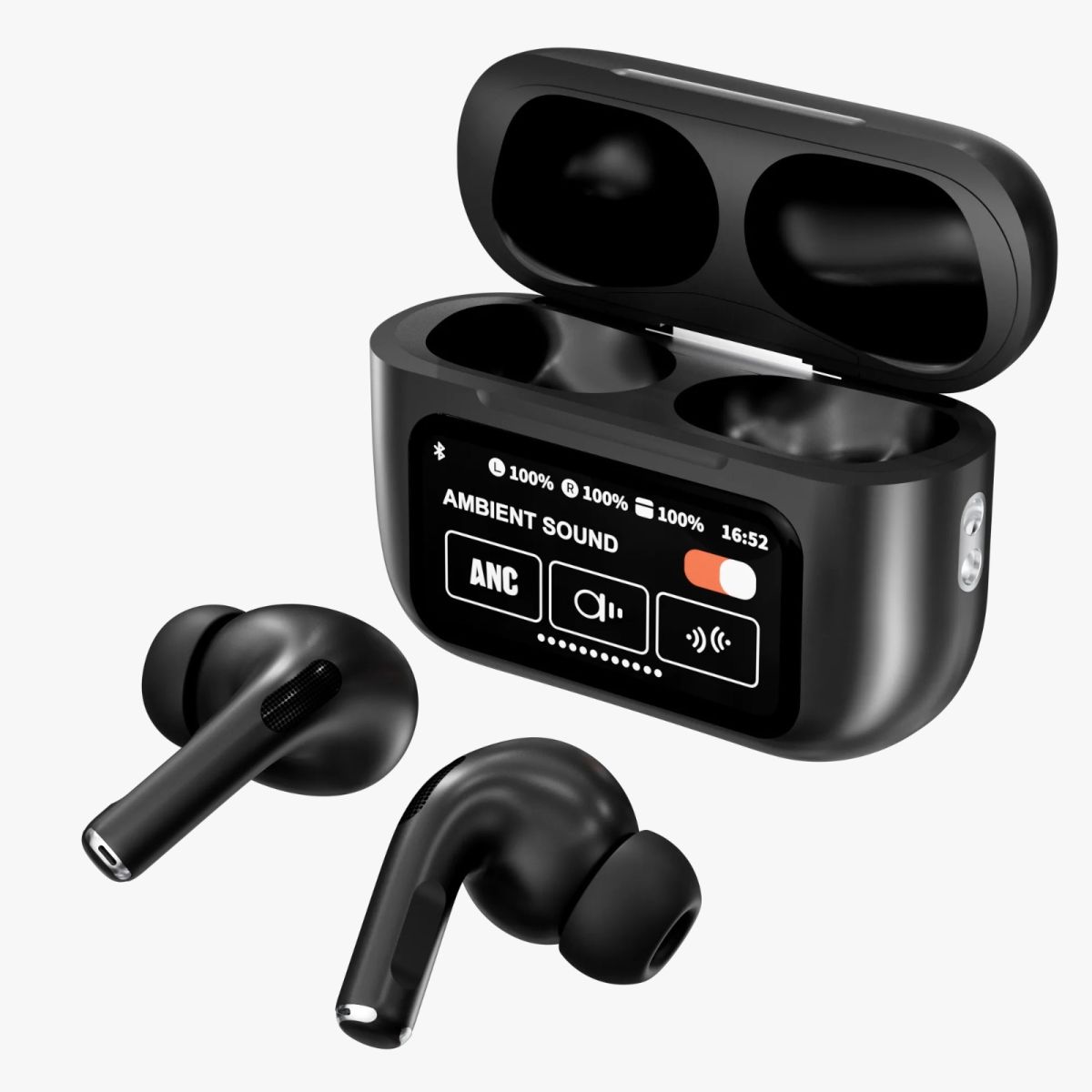 A9 Pro Earbuds With Anc Technology Sleek Matte Black Design Led Indicator Built In Screen And Clear Sound Quality - Black View Gallery - Pakistan