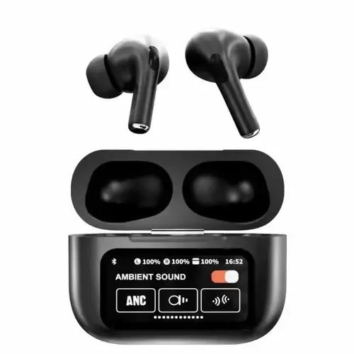A9 Pro Earbuds With Anc Technology Sleek Matte Black Design Led Indicator Built In Screen And Clear Sound Quality - Black View Gallery - Pakistan