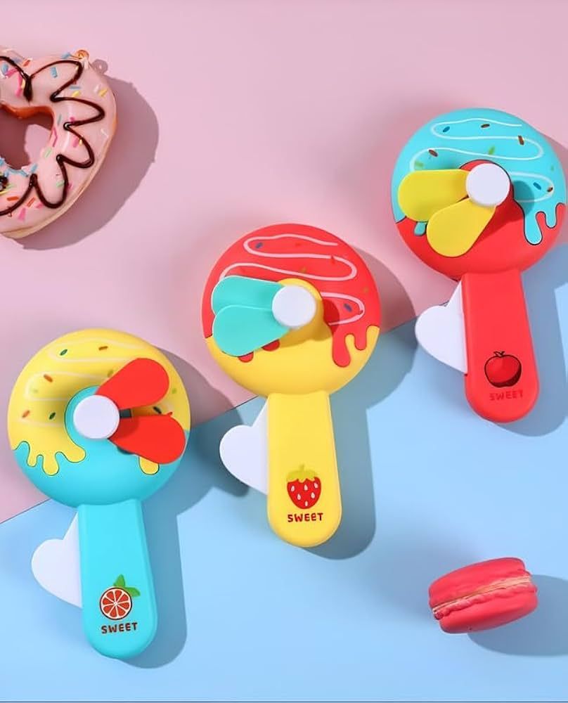 Donut Kid Fan – Cute Handheld Mini Fan for Kids | Portable Cartoon Fan for School, Travel &amp; Outdoor Use (Random Color)