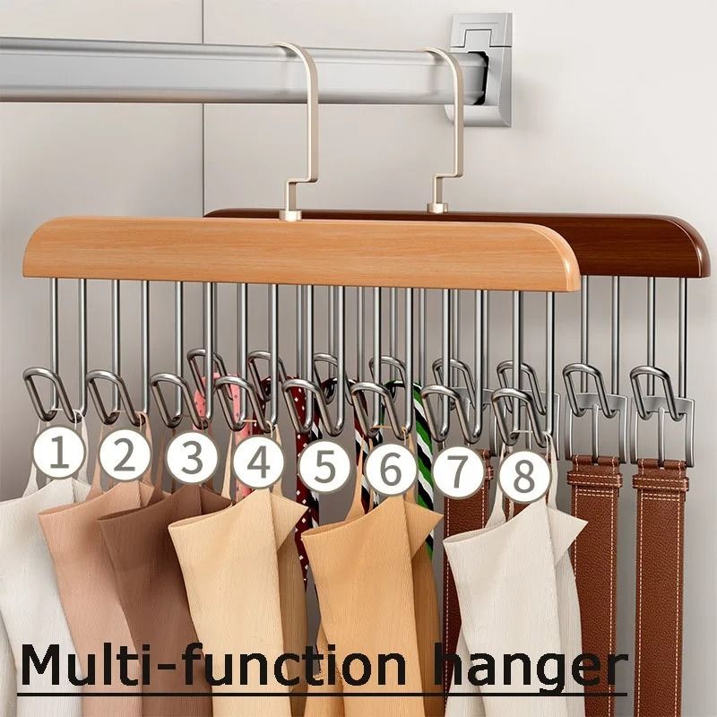 8 Hooks Multi-function Wooden Caps, Belts, Tie Hanger – Strong No Trace Storage Rack View Gallery - Pakistan