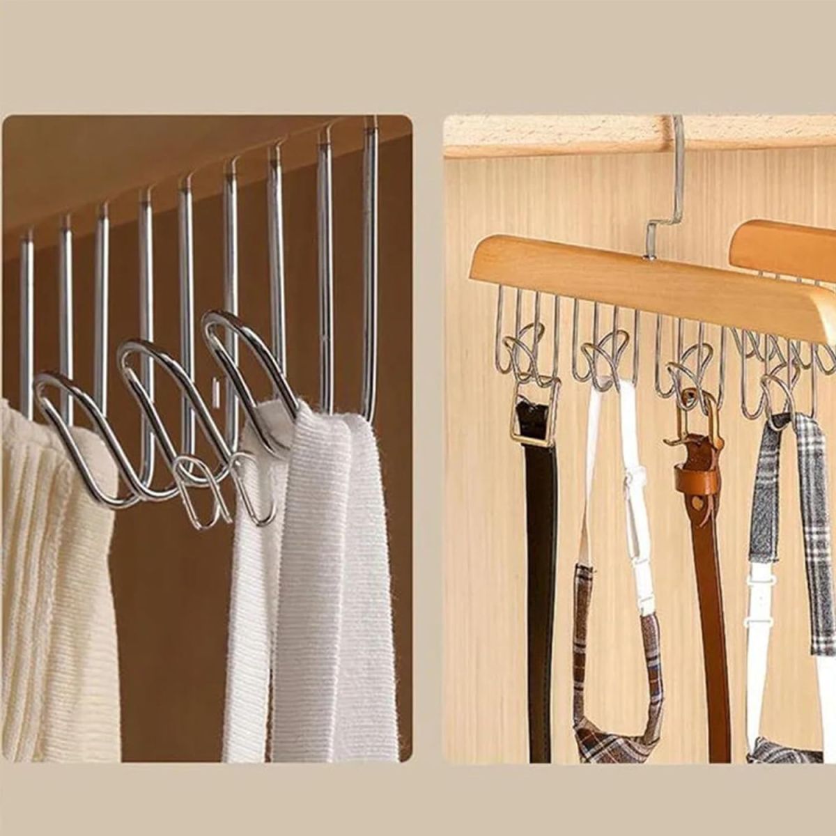 8 Hooks Multi-function Wooden Caps, Belts, Tie Hanger – Strong No Trace Storage Rack View Gallery - Pakistan