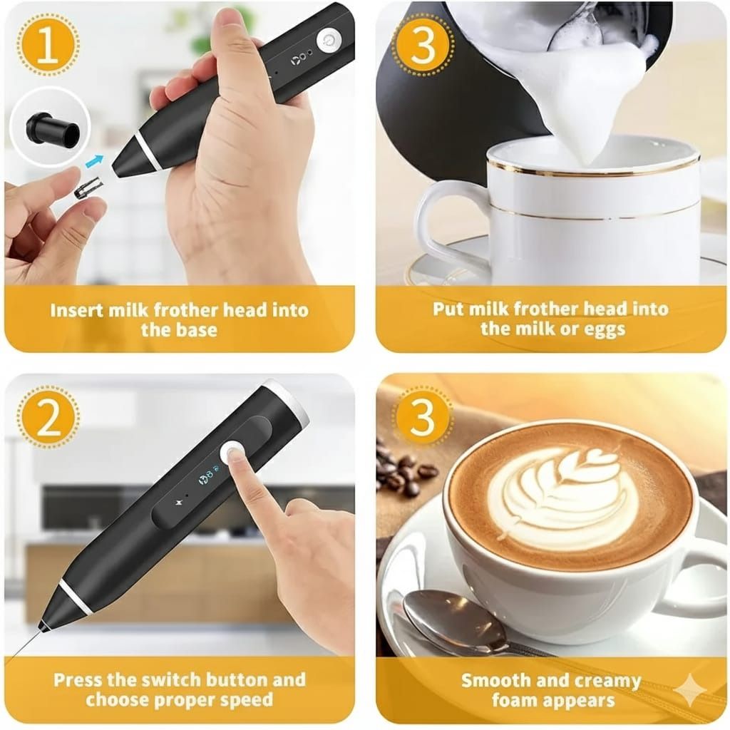 Rechargeable Coffee Beater – USB Rechargeable Powerful Milk Frother for Coffee, Cappuccino, Latte, Matcha, Hot Chocolate & Kitchen Use | High-Speed Stainless Steel Whisk Mixer View Gallery - Pakistan