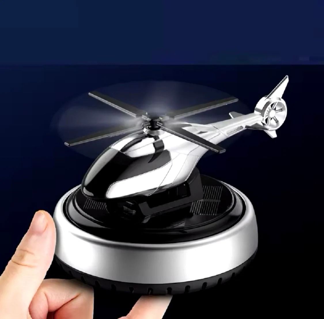 Car Aroma Diffuser Air Freshener Solar Rechargeable Helicopter With Fragrance Bottle – Rotating Propeller Fragrance Freshener for Dashboard & AC Vent | Long-Lasting, Stylish Car Perfume View Gallery - Pakistan