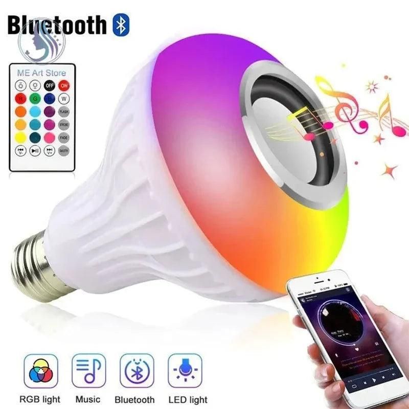 Smart E27 LED RGB White 12W Wireless Bluetooth Speaker Bulb Lamp Colorful Changing Light Remote and App Control