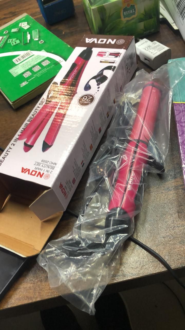 Nova 2-in-1 Hair Straightener & Curler NH-2009 | Quick Heat-Up Ceramic Plates | Portable Dual-Use Hair Styling Tool View Gallery - Pakistan