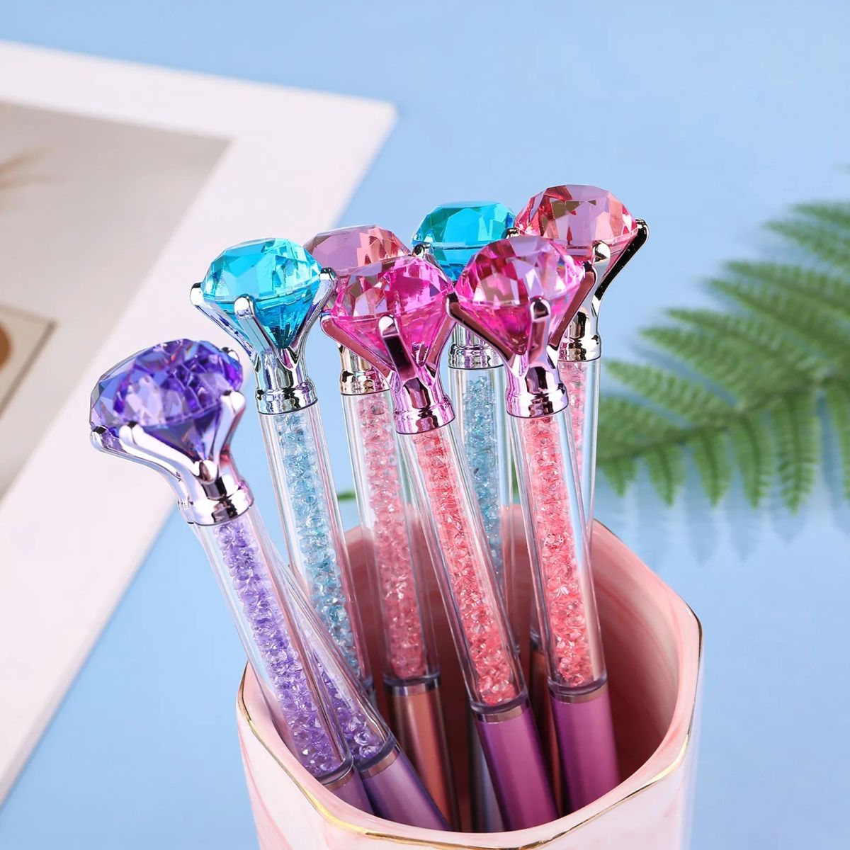 Diamond Ballpoint Pens Elegant Design Smooth Writing Comfortable Grip Durable Build Perfect For Office School And Daily Use (Random Color)