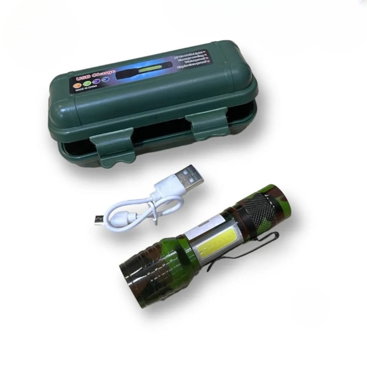 Green Box Zoomable Rechargeable Flashlight Durable Design Adjustable Focus Bright Light Easy Charging For Indoor And Outdoor Use (Random Color) View Gallery - Pakistan