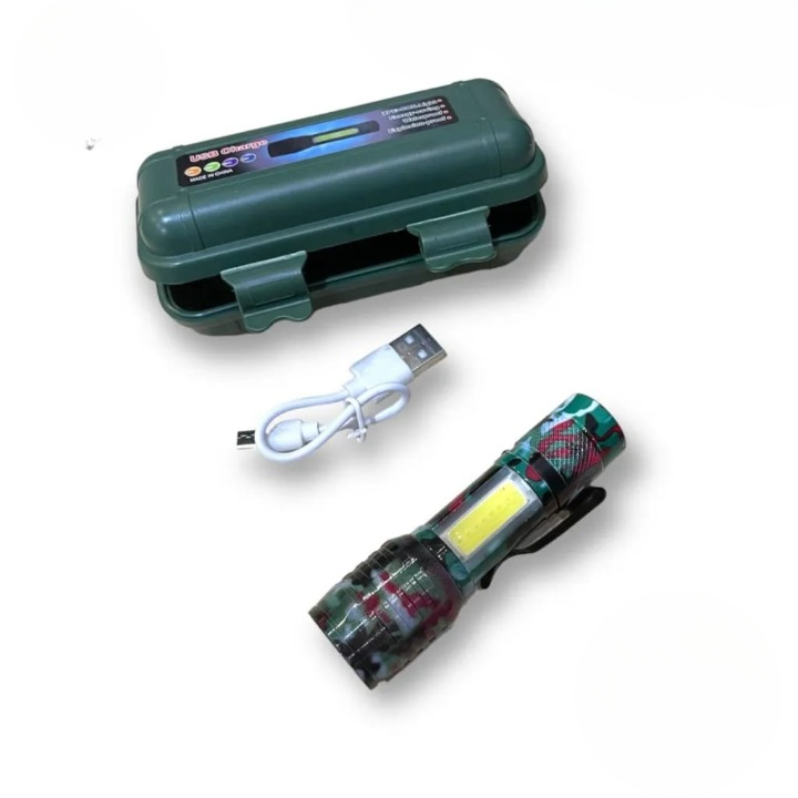 Green Box Zoomable Rechargeable Flashlight Durable Design Adjustable Focus Bright Light Easy Charging For Indoor And Outdoor Use (Random Color) View Gallery - Pakistan