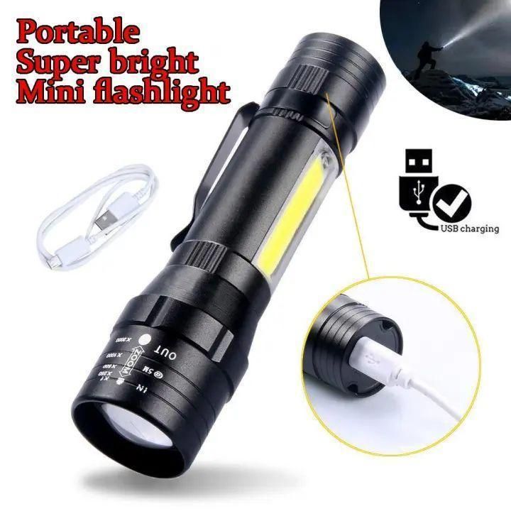 Green Box Zoomable Rechargeable Flashlight Durable Design Adjustable Focus Bright Light Easy Charging For Indoor And Outdoor Use (Random Color) View Gallery - Pakistan