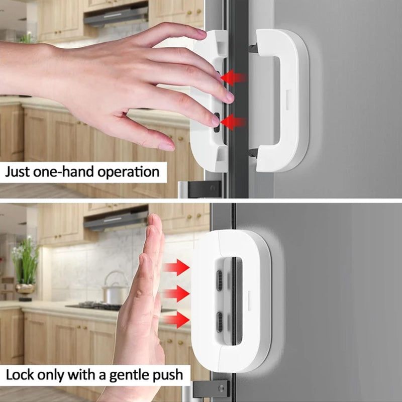 Child Safety Refrigerator Lock – Self Adhesive Fridge And Freezer Door Lock With Double Safety Button