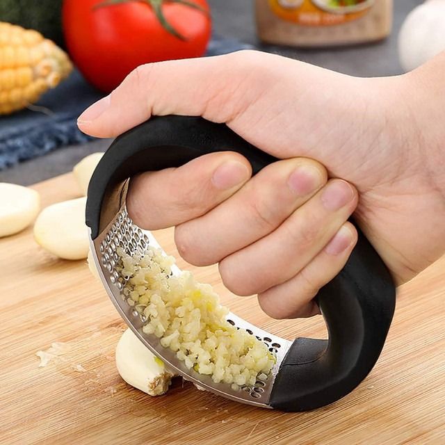 Manual Garlic Press Rocker with Handle – Stainless Steel Garlic Crusher, Squeezer, Slicer & Mincer | Easy Handheld Chopper Kitchen Gadget Tool View Gallery - Pakistan
