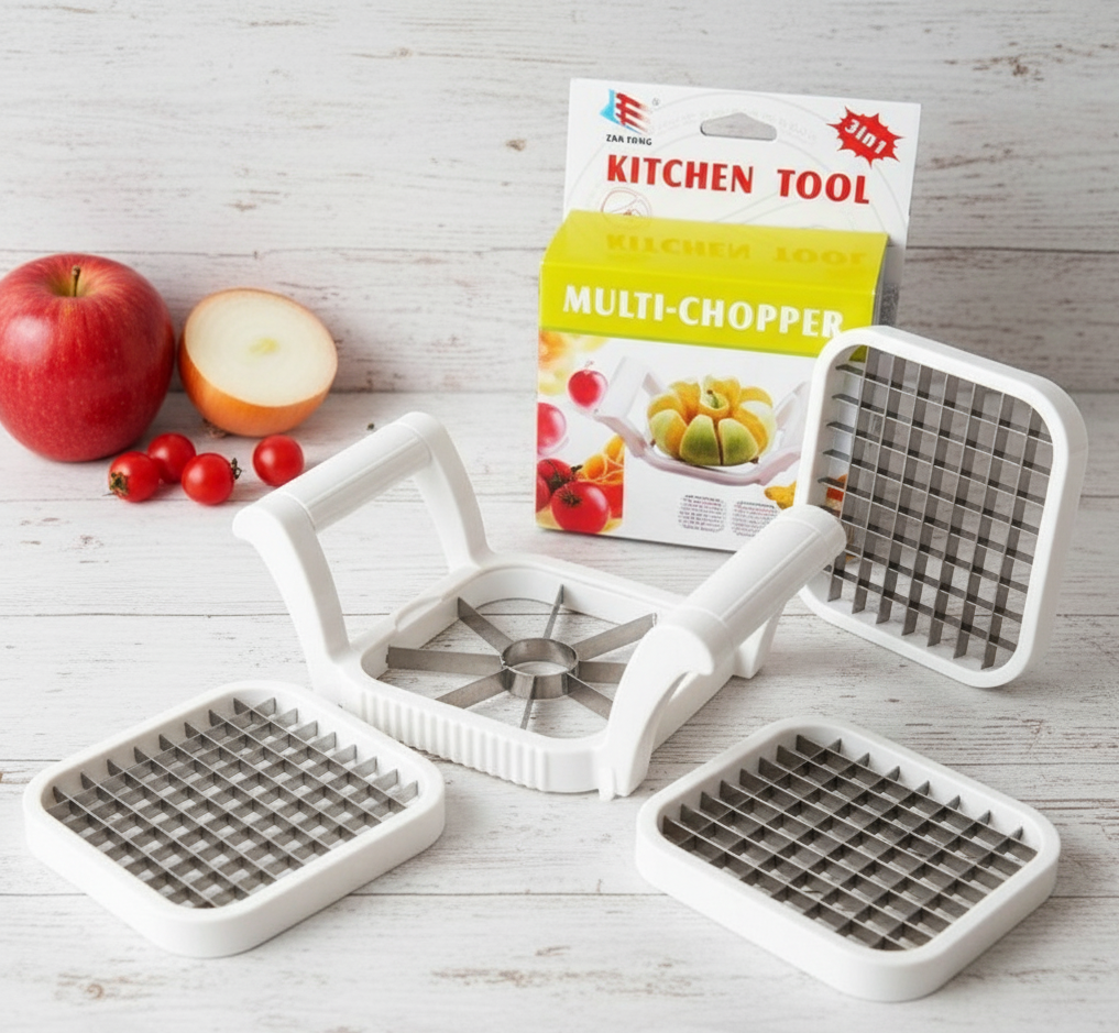Multi-Chopper 3 in 1 Apple, Fruit &amp; Potato Slicer – Heavy-Duty Stainless Steel Cutter for Quick, Even Slicing | Kitchen Gadget for Fast Food Prep