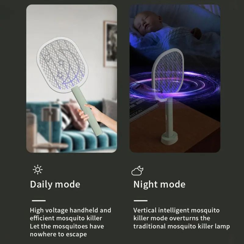 Rechargeable Mosquito Racket With Stand – Electric Insect Killer Bat For Indoor And Outdoor Use (Random Color) View Gallery - Pakistan