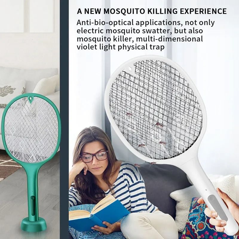 Rechargeable Mosquito Racket With Stand – Electric Insect Killer Bat For Indoor And Outdoor Use (Random Color) View Gallery - Pakistan