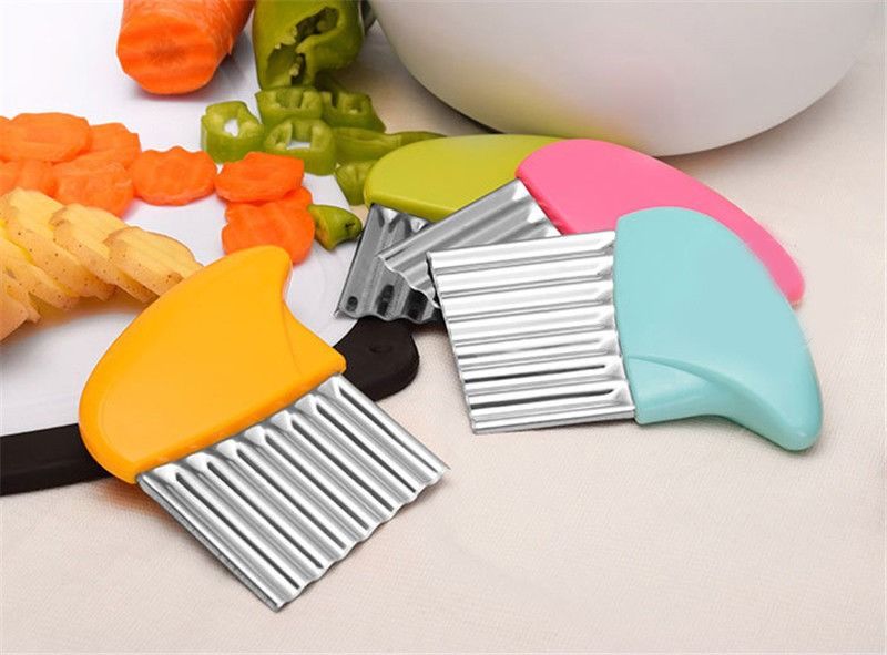French Fry Crinkle Cutter – Stainless Steel Wavy Slicer Knife for Potatoes, Vegetables &amp; Fruits | Easy Grip Chopper Tool for Kitchen Cutting &amp; Garnishing
