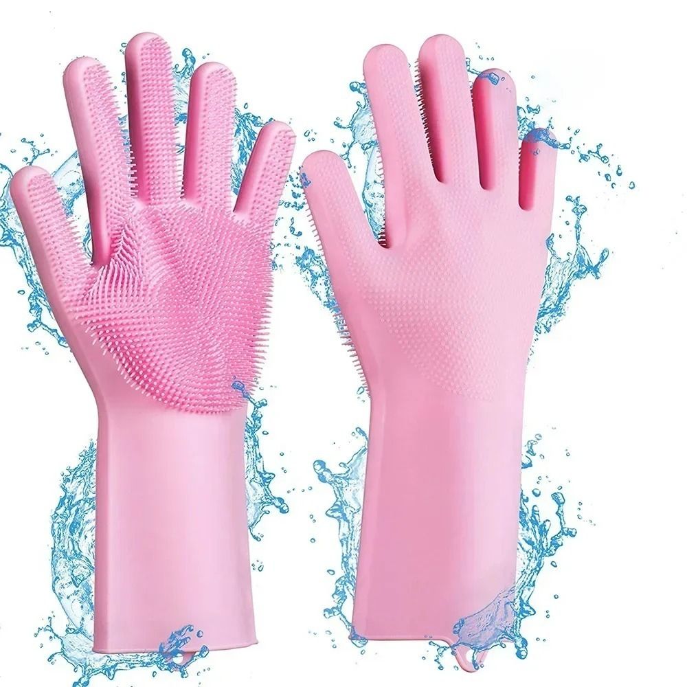 Magic Silicone Dish Washing Gloves | Reusable Heat-Resistant Rubber Cleaning Gloves with Built-In Scrubber for Kitchen, Dishes, Car, Bathroom & Household Use (1 Pair) View Gallery - Pakistan