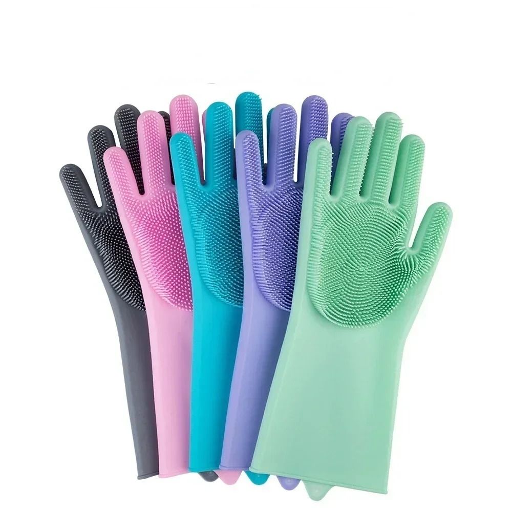 Magic Silicone Dish Washing Gloves | Reusable Heat-Resistant Rubber Cleaning Gloves with Built-In Scrubber for Kitchen, Dishes, Car, Bathroom & Household Use (1 Pair) View Gallery - Pakistan