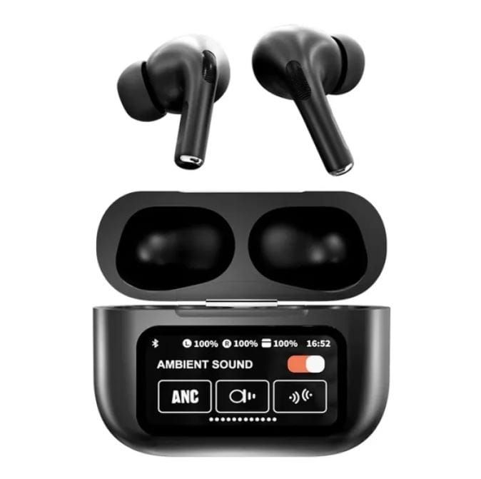 A9 Pro Earbuds With Anc Technology Sleek Matte Black Design Led Indicator Built In Screen And Clear Sound Quality View Gallery - Pakistan