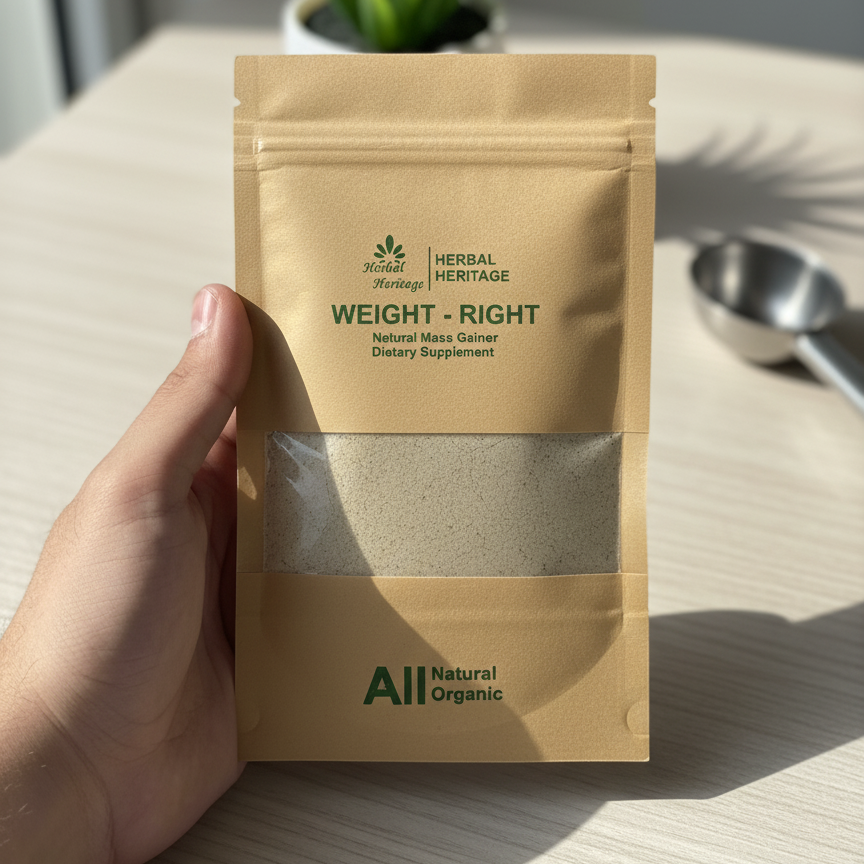 Herbal Heritage WEIGHT-RIGHT Natural Mass Gainer – Organic Dietary Supplement for Healthy Weight Gain (100g)