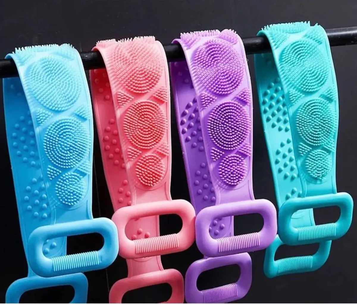Pack of 2 Silicone Back Scrubber Bath Belts – Double-Sided Exfoliating Body Scrubbers for Gentle, Deep Cleansing &amp; Smooth Skin
