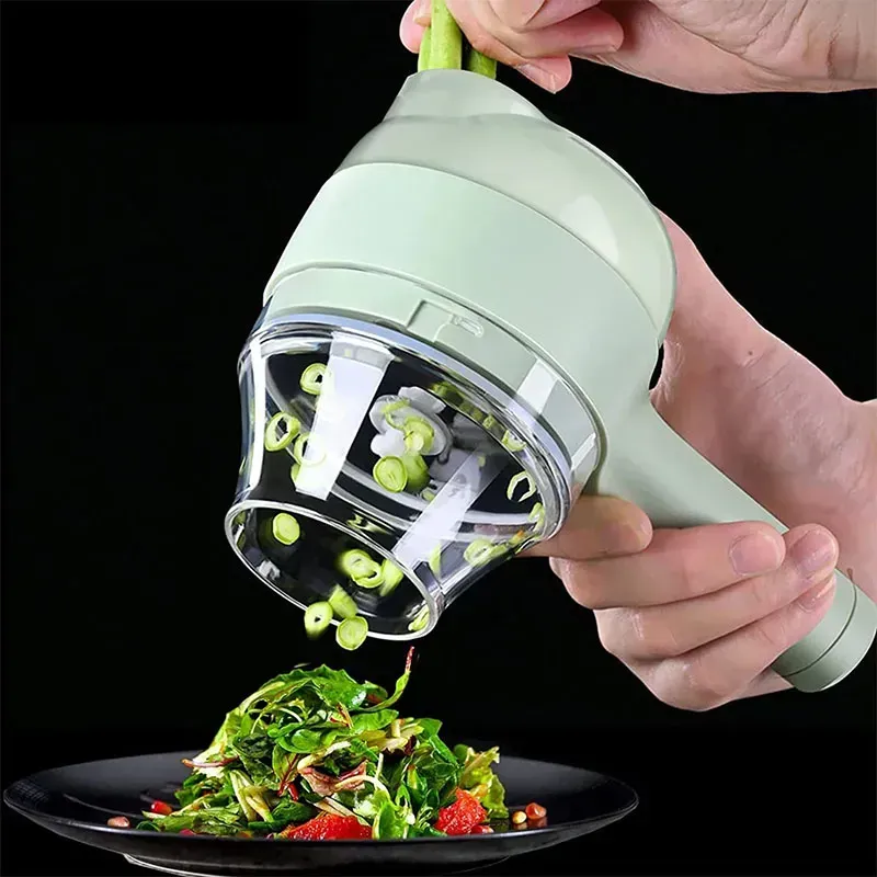 Rechargeable 4 In 1 Electric Vegetable Cutter With Multi-Function Slicer, Chopper, Grinder And Peeler For Fast Kitchen Preparation (Random Color) View Gallery - Pakistan