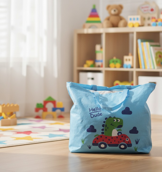 Large Capacity Storage Bag With Cute Dinosaur Print – Foldable, Durable, And Perfect For Toys, Clothes, And Everyday Organization (Random Color) View Gallery - Pakistan