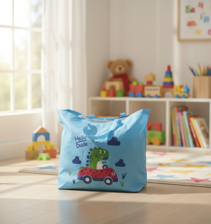 Large Capacity Storage Bag With Cute Dinosaur Print – Foldable, Durable, And Perfect For Toys, Clothes, And Everyday Organization (Random Color) View Gallery - Pakistan