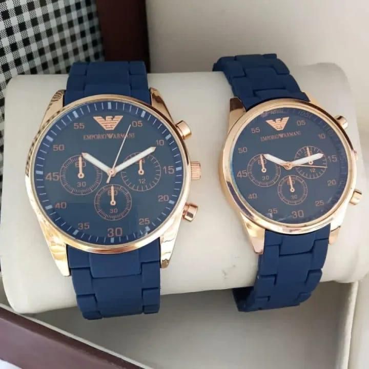 Armani Rubber Chain Couple Watch | Stylish Matching His & Her Wristwatch Set View Gallery - Pakistan