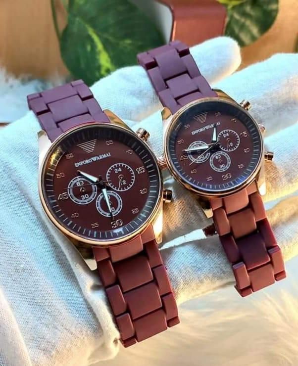 Armani Rubber Chain Couple Watch | Stylish Matching His & Her Wristwatch Set View Gallery - Pakistan