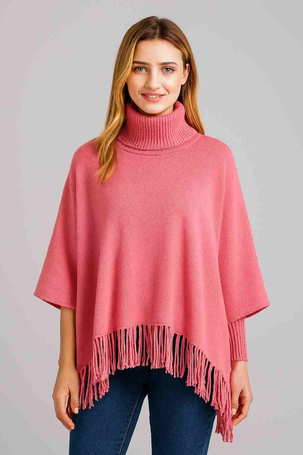 Winter Fleece Poncho with High Neck, Tassel Design & Adjustable Short Sleeves – For Girls/Princess Free Sizes View Gallery - Pakistan
