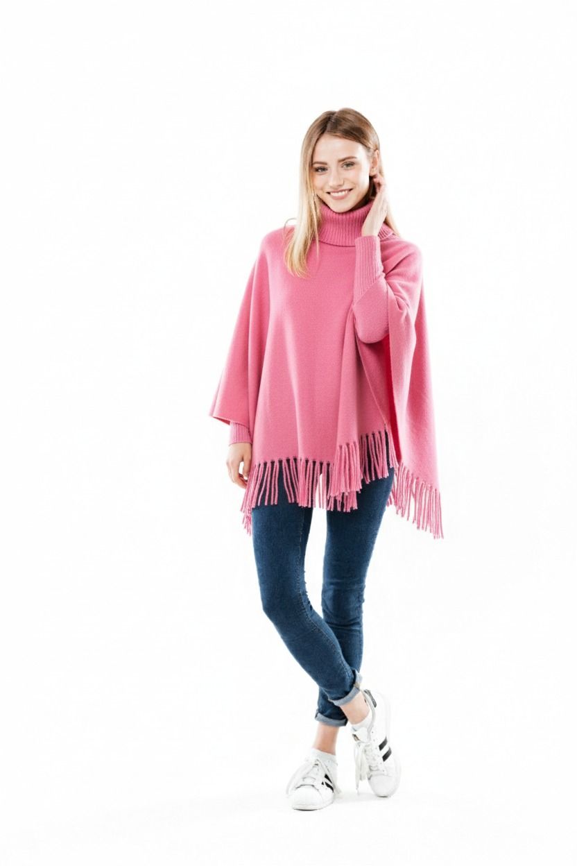 Winter Fleece Poncho with High Neck, Tassel Design & Adjustable Short Sleeves – For Girls/Princess Free Sizes View Gallery - Pakistan
