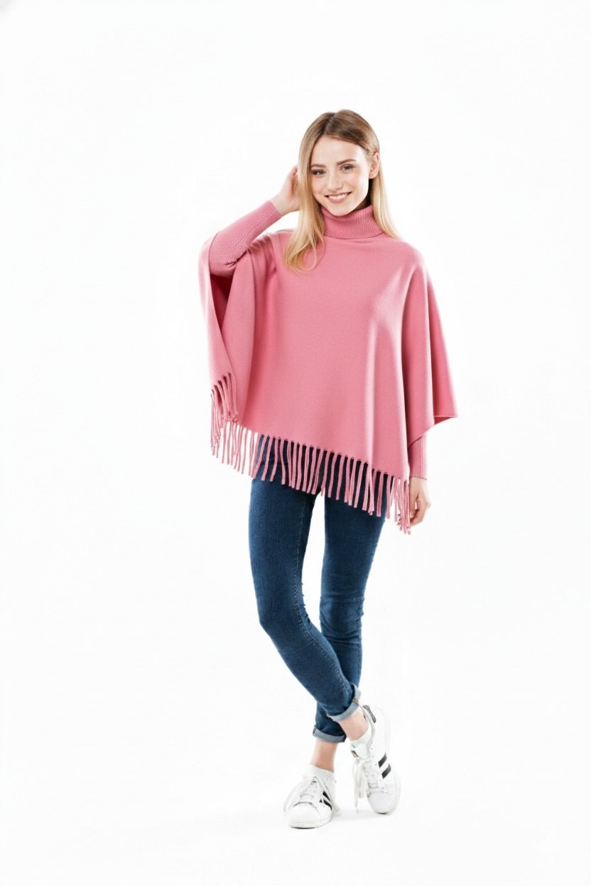Winter Fleece Poncho with High Neck, Tassel Design & Adjustable Short Sleeves – For Girls/Princess Free Sizes View Gallery - Pakistan