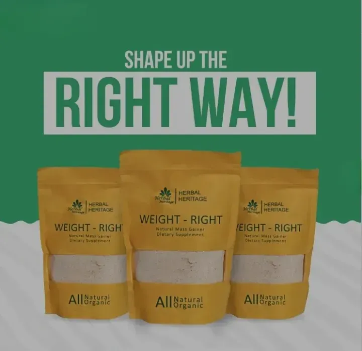 Herbal Heritage WEIGHT-RIGHT Natural Mass Gainer – Organic Dietary Supplement for Healthy Weight Gain (80g) View Gallery - Pakistan