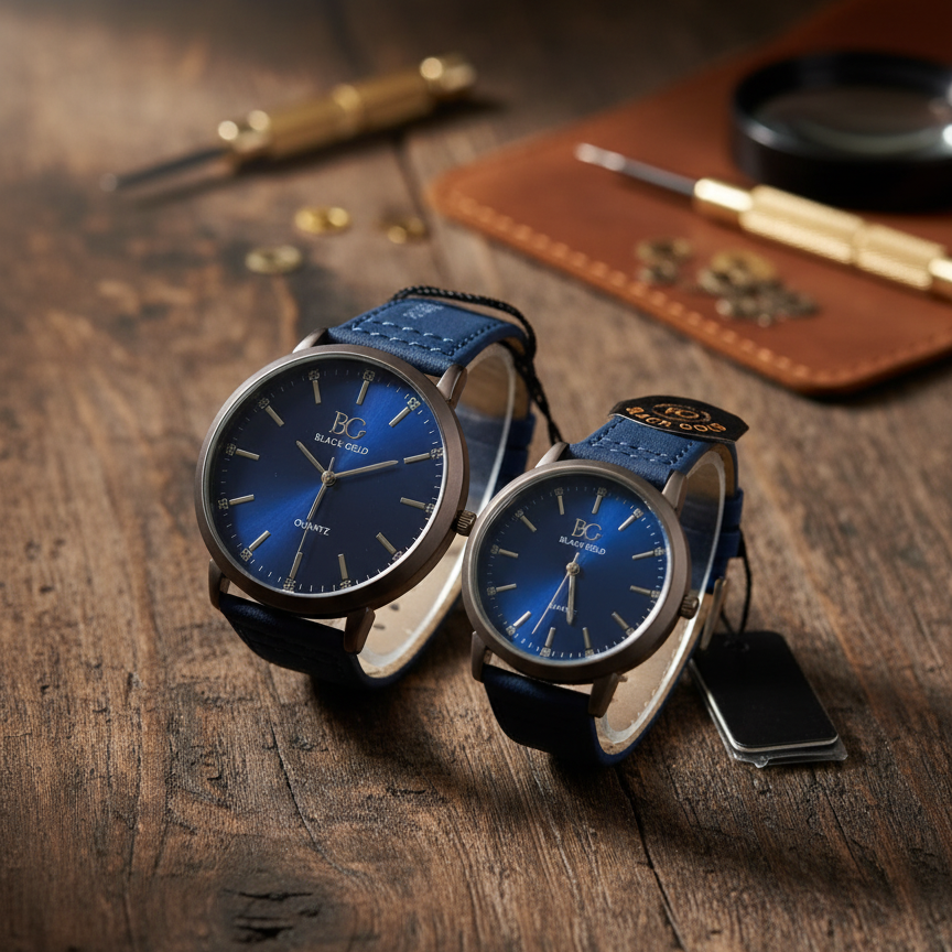 Pack of 2 BG Couple Watches | Matching Men’s &amp; Women’s Stylish Wristwatches | Elegant Analog Timepiece Set for Couples &amp; Gifting