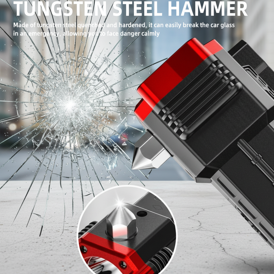 High-Power LED Torch Light Rechargeable Flashlight With Multifunctional Tactical Hammer And Power Bank Feature With Box (Random Color) View Gallery - Pakistan