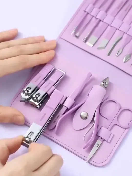 Manicure &amp; Pedicure Kit – Premium Stainless Steel Nail Care Set for Hand, Foot &amp; Facial Grooming | Travel-Friendly Case Included | 16 Pcs Nail Care Set | Beauty Essentials Set ( Random Color ) View Gallery - Pakistan