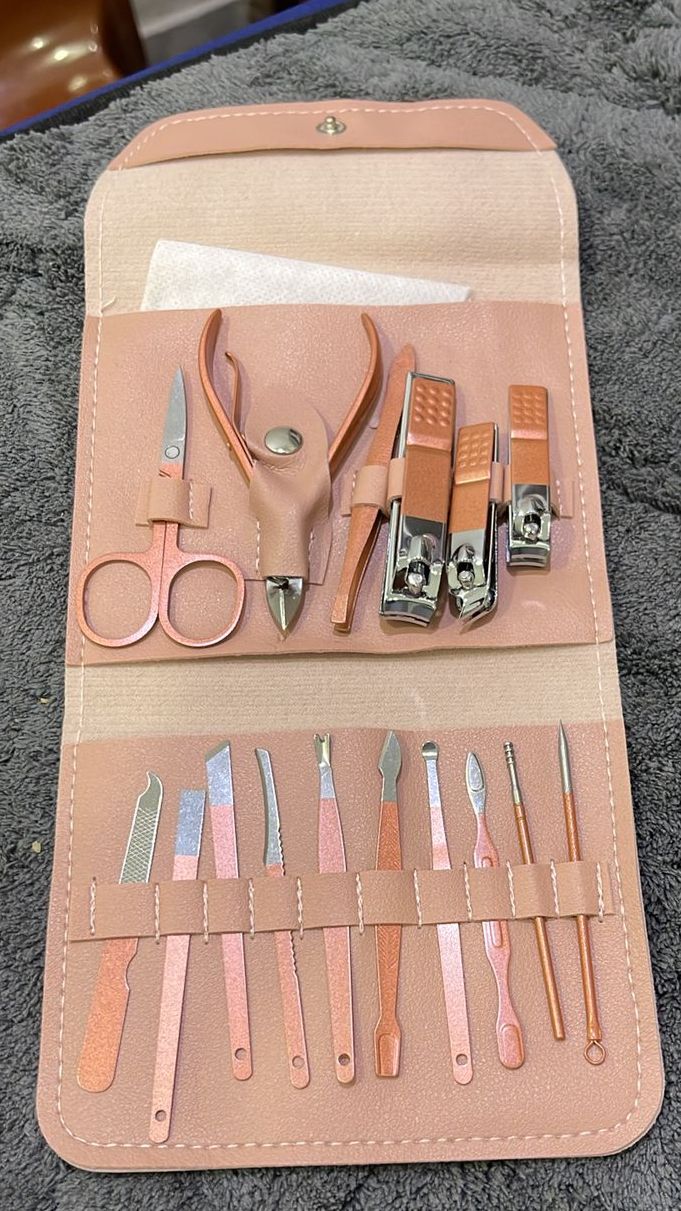 Manicure &amp; Pedicure Kit – Premium Stainless Steel Nail Care Set for Hand, Foot &amp; Facial Grooming | Travel-Friendly Case Included | 16 Pcs Nail Care Set | Beauty Essentials Set ( Random Color ) View Gallery - Pakistan