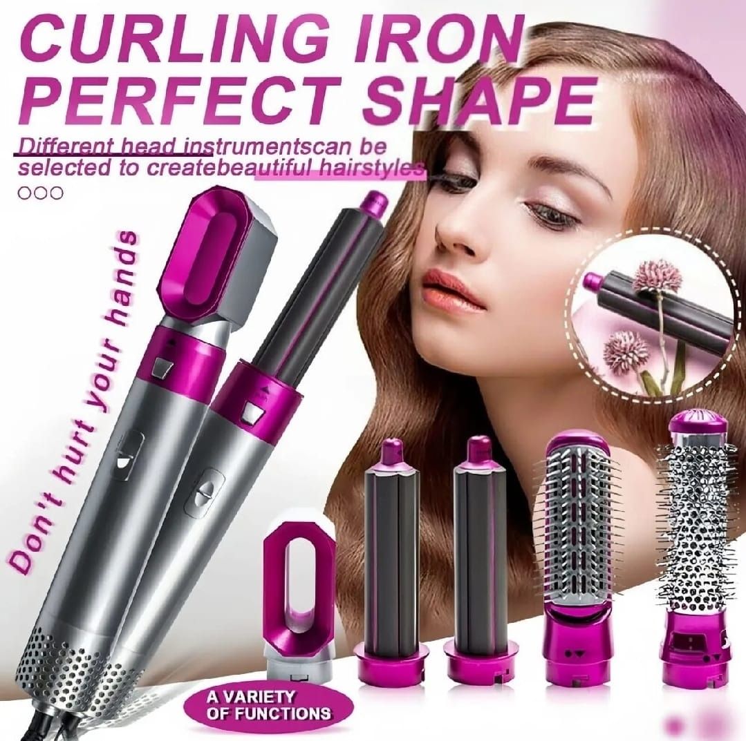 5 In 1 Hair Styler Brush | Hair Dryer, Straightener, Curler & Volumizer | Negative Ionic Air Wrap With Detachable Brush Heads View Gallery - Pakistan