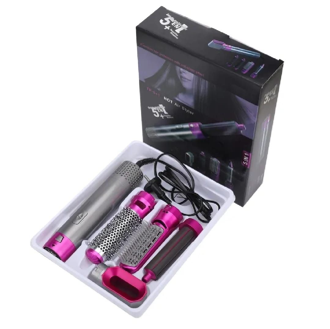 5 In 1 Hair Styler Brush | Hair Dryer, Straightener, Curler & Volumizer | Negative Ionic Air Wrap With Detachable Brush Heads View Gallery - Pakistan