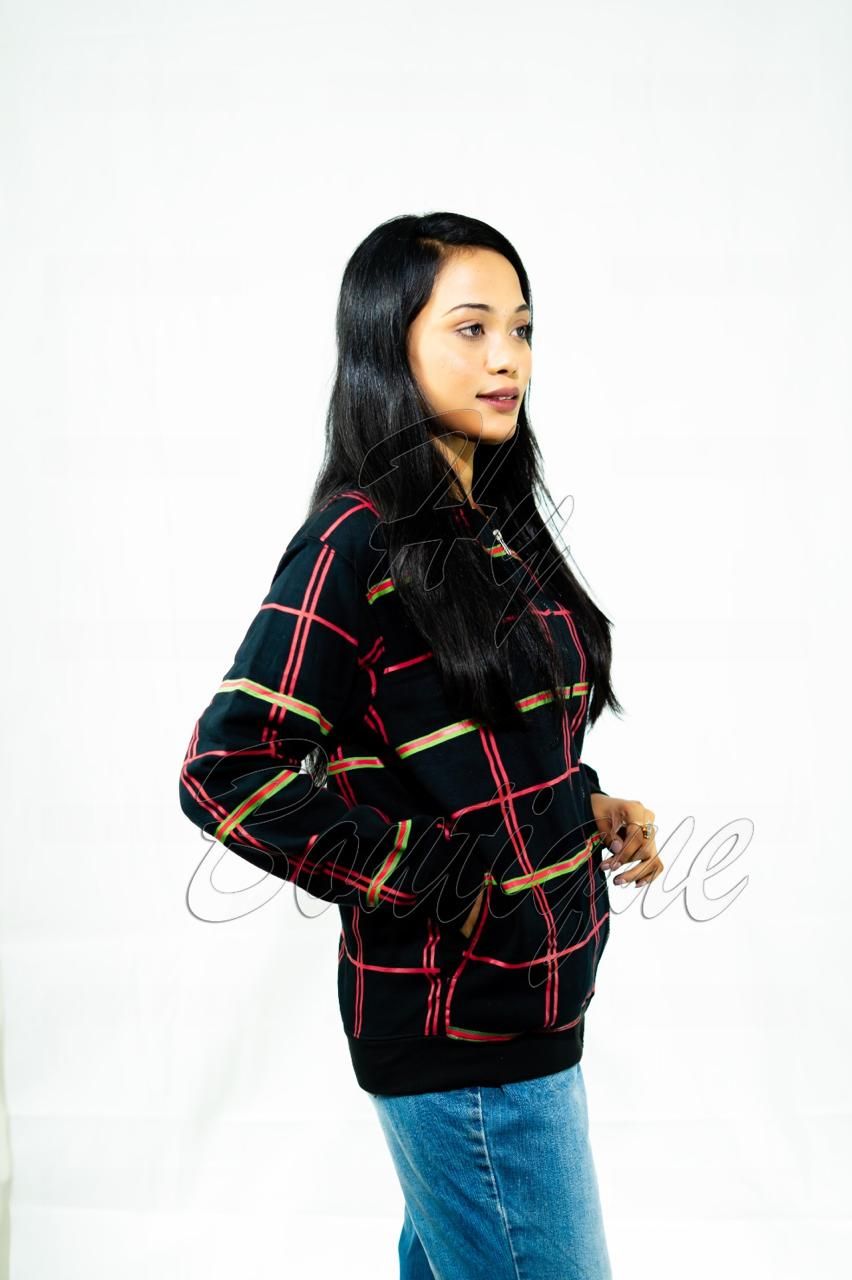 Winter Collection Women’s Red & Green Lining Print Jacket | Stylish & Warm Outerwear | Trendy Winter Fashion for Ladies View Gallery - Pakistan