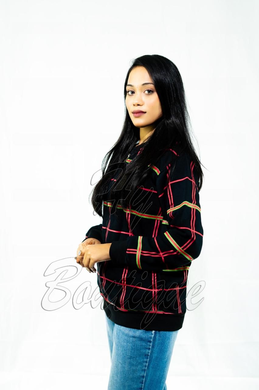 Winter Collection Women’s Red & Green Lining Print Jacket | Stylish & Warm Outerwear | Trendy Winter Fashion for Ladies View Gallery - Pakistan