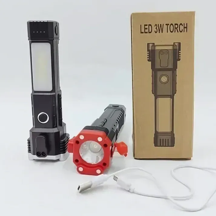 High-power Led Torch Light Rechargeable Flashlight And Multifunctional Tactical Hammer &amp; Power Bank To Charge the Phone With Box (random Color) View Gallery - Pakistan