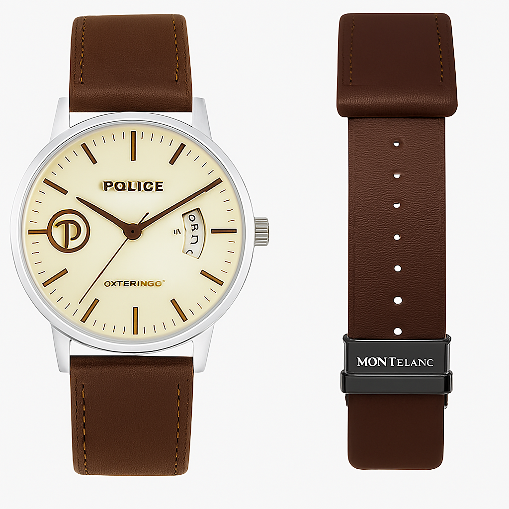 Police Watch – Elegant Design with Date Display | Rose Gold or Silver Case | Leather Strap | Quartz Movement | Water Resistant View Gallery - Pakistan