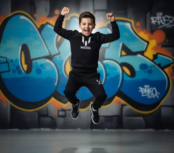 Kids Missi Printed Black & Black Tracksuit Set | Winter Fleece Sweatshirt & Trouser Outfit for Boys & Girls – Warm, Cozy & Stylish FOR BABY AND KIDS View Gallery - Pakistan