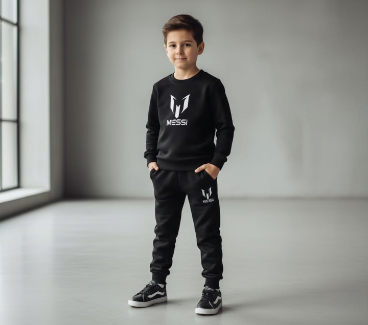 Kids Missi Printed Black & Black Tracksuit Set | Winter Fleece Sweatshirt & Trouser Outfit for Boys & Girls – Warm, Cozy & Stylish FOR BABY AND KIDS View Gallery - Pakistan