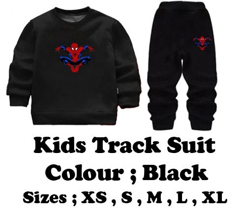 Kids Spider-Man Printed Black & Black Tracksuit Set | Winter Fleece Sweatshirt & Trouser Outfit for Boys & Girls – Warm & Trendy FOR BABY AND KIDS View Gallery - Pakistan