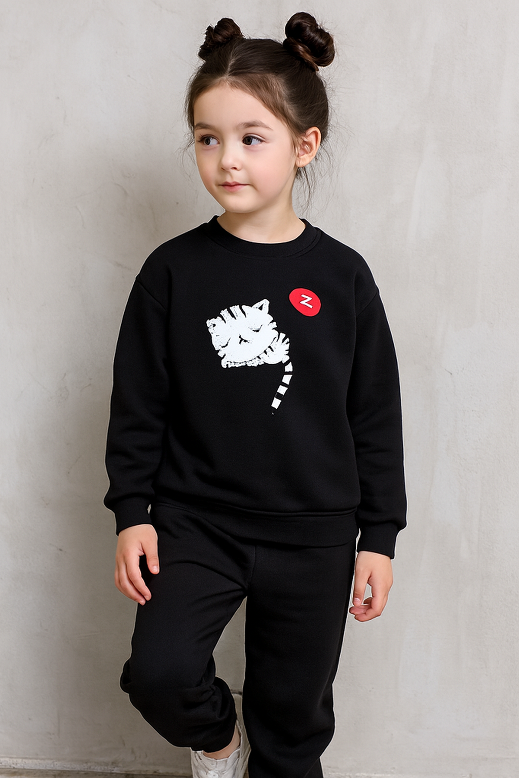 Black Cat Printed Kids Tracksuit | Winter Fleece Sweatshirt &amp; Trouser Set for Boys &amp; Girls – Warm, Cozy &amp; Stylish Outfit FOR BABY AND KIDS