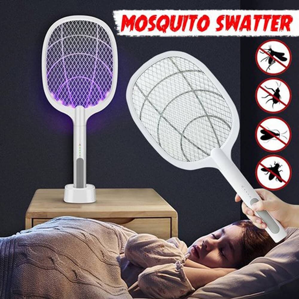 Rechargeable Mosquito Racket With Stand – Electric Insect Killer Bat For Indoor And Outdoor Use (Random Color) View Gallery - Pakistan